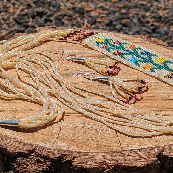 Navajo Handmade Beaded Necklace Earrings Set Rug Tree of Life Design *** - Picture 7 of 11